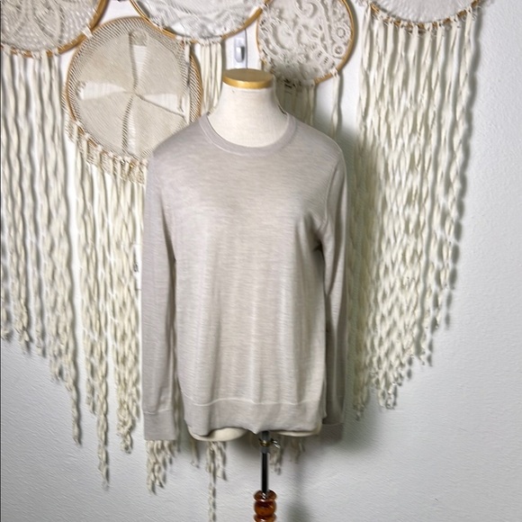 Jenni Kayne Oatmeal Merino Wool Crewneck Sweater Size Large - Picture 1 of 10